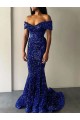 Velvet Sequin Off the Shoulder Sleeveless Sweep Train Prom Dresses Kent