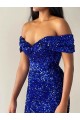 Velvet Sequin Off the Shoulder Sleeveless Sweep Train Prom Dresses Kent
