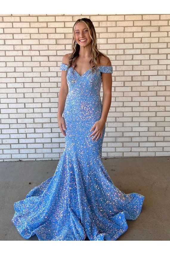 Velvet Sequin Off the Shoulder Sleeveless Long Prom Dress / Evening Dress Kent
