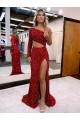 Velvet Sequin One Shoulder Long Sleeves Sweep Train Evening Dress Kent