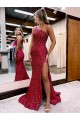 Velvet Sequin One Shoulder Sleeveless Sweep Train Evening Dress Kent