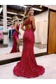 Velvet Sequin One Shoulder Sleeveless Sweep Train Evening Dress Kent