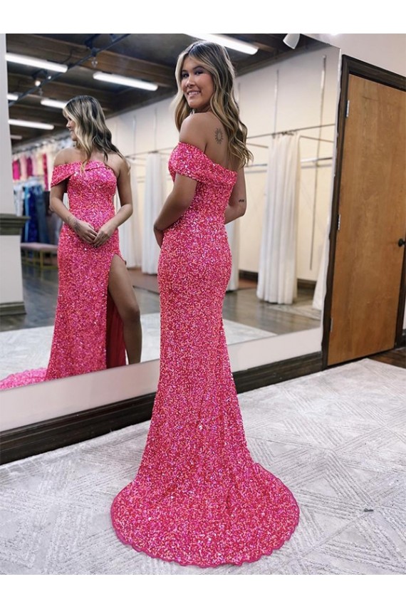 Velvet Sequin One Shoulder Sleeveless Sweep Train Evening Gown Kent