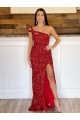 Velvet Sequin One Shoulder Sleeveless Sweep Train Prom Dress Kent