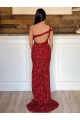 Velvet Sequin One Shoulder Sleeveless Sweep Train Prom Dress Kent