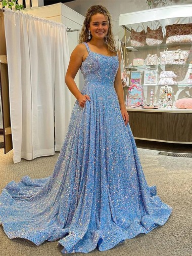 Velvet Sequin Scoop Neck Sleeveless Court Train Prom Dress / Evening Dress Kent