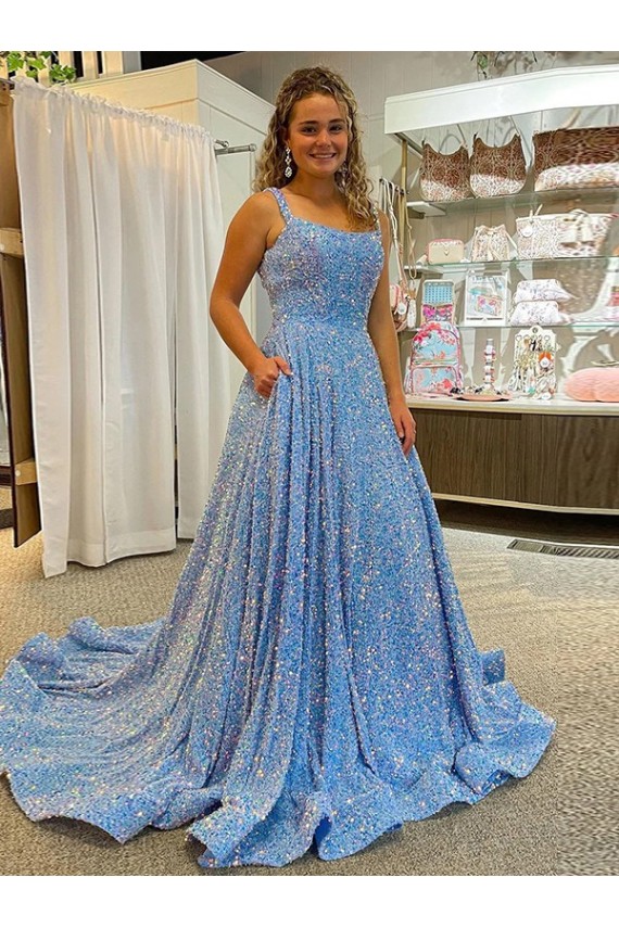 Velvet Sequin Scoop Neck Sleeveless Court Train Prom Dress / Evening Dress Kent