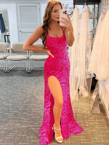 Velvet Sequin Spaghetti Straps Sleeveless Sweep Train Prom Dress / Evening Gown Kent