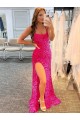 Velvet Sequin Spaghetti Straps Sleeveless Sweep Train Prom Dress / Evening Gown Kent