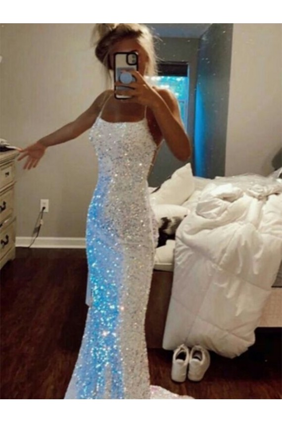 Velvet Sequin Spaghetti Straps Sleeveless Sweep Train Evening Dress Kent