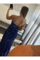 Velvet Sequin Strapless Sleeveless Fuchsia Sweep Train Prom Dress Kent