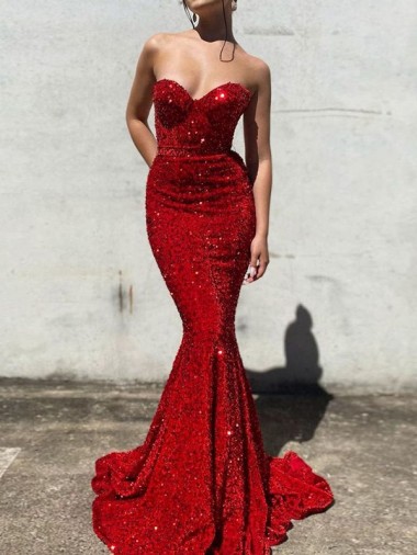 Velvet Sequin Sweetheart Sleeveless Court Train Prom Dress / Evening Gown Kent