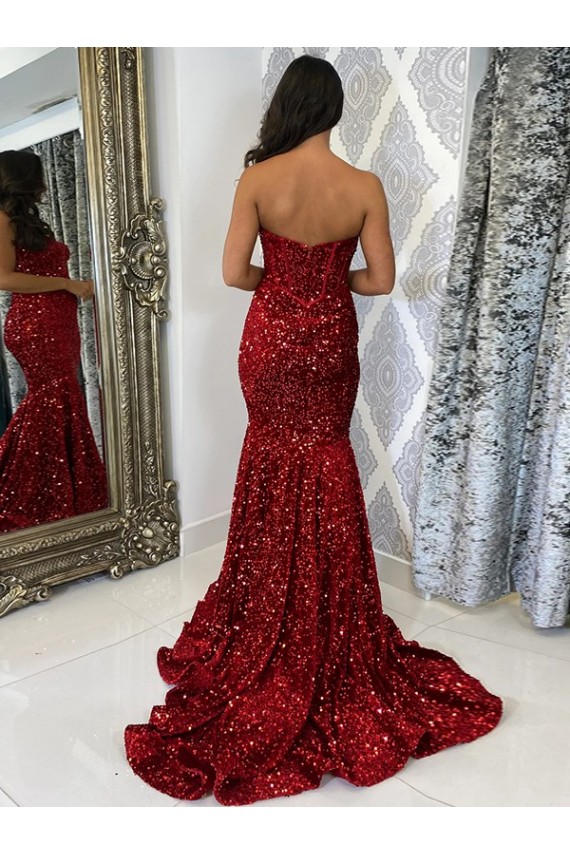 Velvet Sequin Sweetheart Sleeveless Court Train Evening Dress Kent