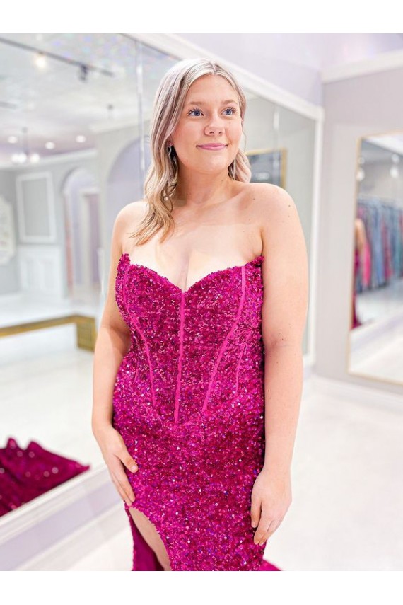 Velvet Sequin Sweetheart Sleeveless Sweep Train Evening Dress Kent
