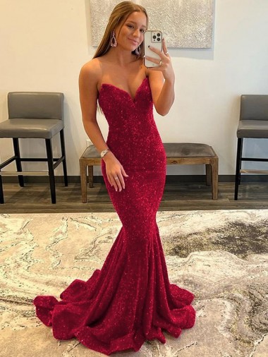 Velvet Sequin Sweetheart Sleeveless Burgundy Sweep Train Prom Dress Kent