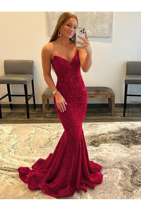 Velvet Sequin Sweetheart Sleeveless Burgundy Sweep Train Prom Dress Kent