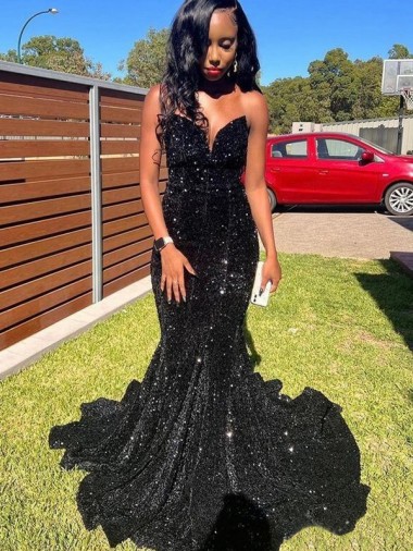 Velvet Sequin Sweetheart Sleeveless Long Prom Dress Kent