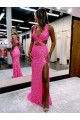 Velvet Sequin V-Neck Sleeveless Long Sweep Train Evening Dress Kent