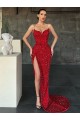 Velvet Sequin V-Neck Sleeveless Red Sweep Train Evening Gown / Prom Dress Kent