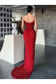 Velvet Sequin V-Neck Sleeveless Red Sweep Train Evening Gown / Prom Dress Kent
