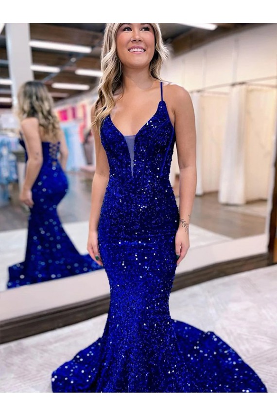 Velvet Sequin V-Neck Sleeveless Court Train Prom Dress Kent