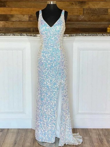Velvet Sequin V-Neck Sleeveless Sweep Train Evening Gown / Prom Dress Kent