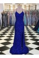 Velvet Sequin V-Neck Sleeveless Royal Blue Sweep Train Prom Dress / Evening Gown Kent