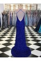 Velvet Sequin V-Neck Sleeveless Royal Blue Sweep Train Prom Dress / Evening Gown Kent