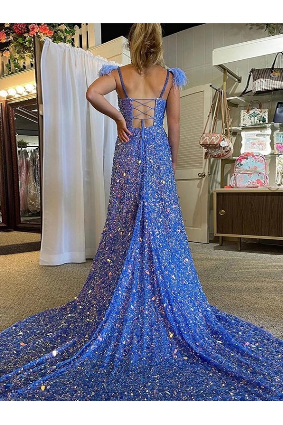 Velvet Sequin V-Neck Sleeveless Court Train Prom Dress / Evening Dress Kent