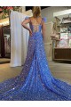 Velvet Sequin V-Neck Sleeveless Court Train Prom Dress / Evening Dress Kent