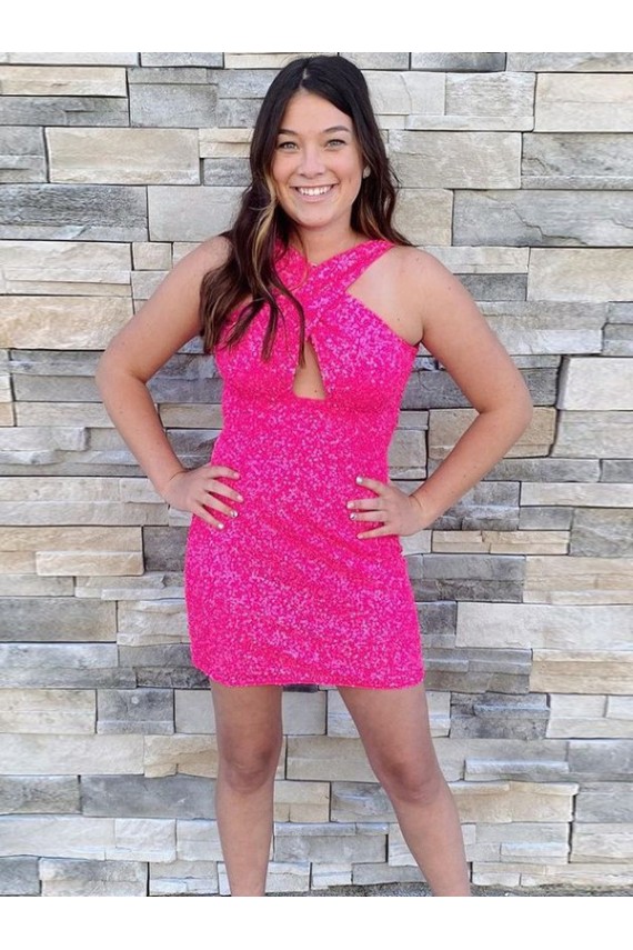 Velvet Sequin Halter Neck Sleeveless Short Homecoming Dress Kent