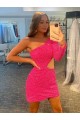 Velvet Sequin One Shoulder Long Sleeves Short Evening Gowns Kent