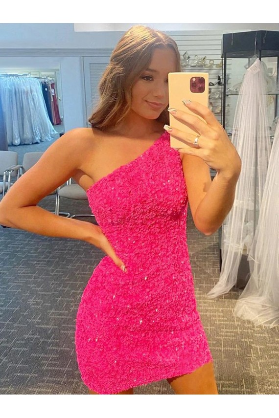Velvet Sequin One Shoulder Sleeveless Short Evening Gown Kent