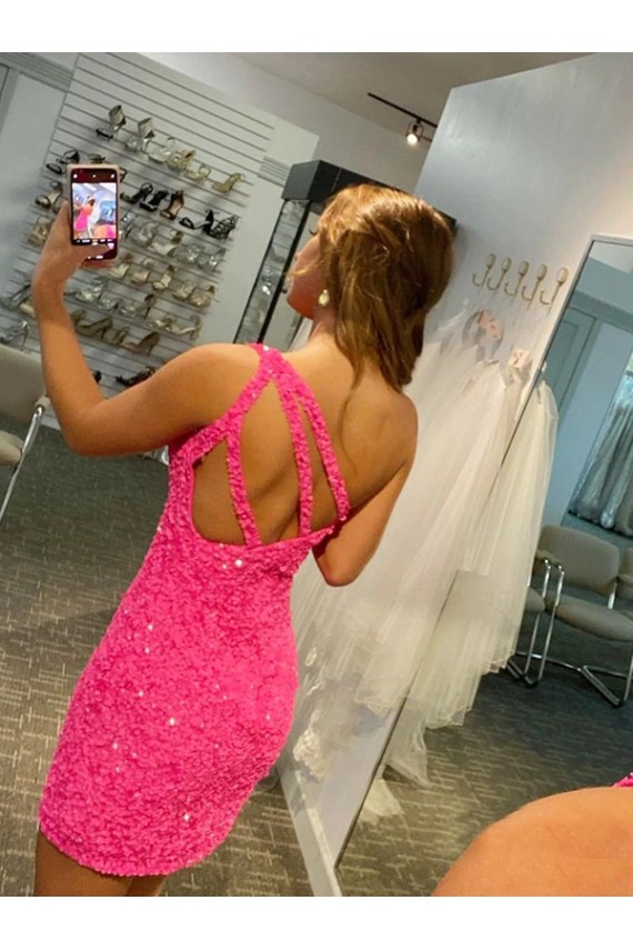 Velvet Sequin One Shoulder Sleeveless Short Evening Gown Kent
