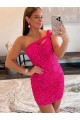 Velvet Sequin One Shoulder Sleeveless Fuchsia Short Prom Dresses Kent