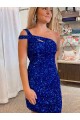 Velvet Sequin One Shoulder Sleeveless Fuchsia Short Prom Dresses Kent