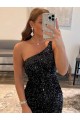Velvet Sequin One Shoulder Sleeveless Short Prom Dress / Evening Gown Kent