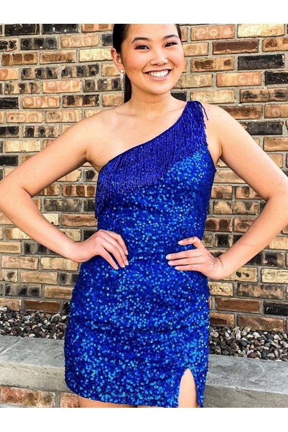 Velvet Sequin One Shoulder Sleeveless Short Homecoming Dress Kent