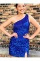 Velvet Sequin One Shoulder Sleeveless Short Homecoming Dress Kent