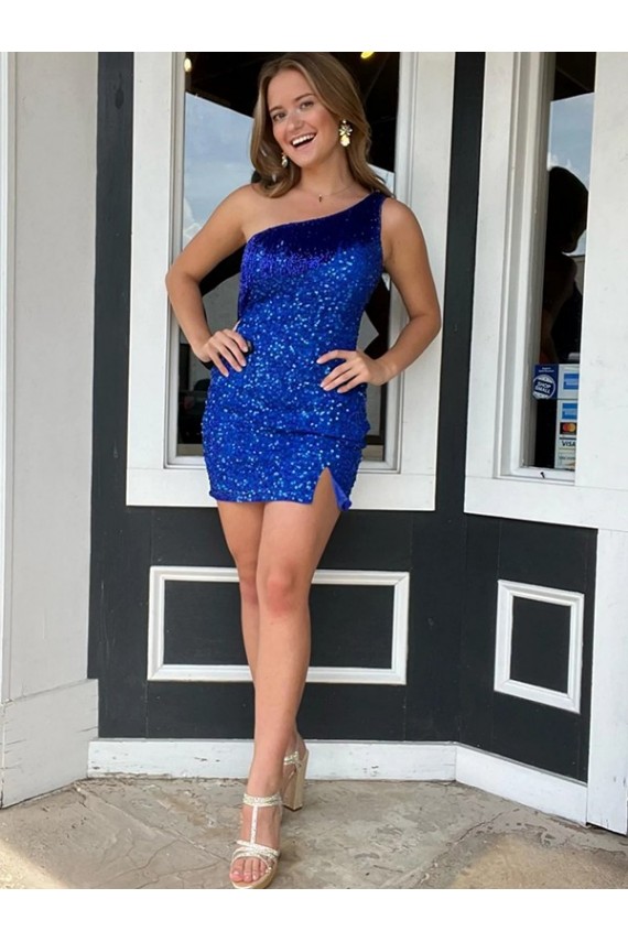 Velvet Sequin One Shoulder Sleeveless Short Homecoming Dress Kent