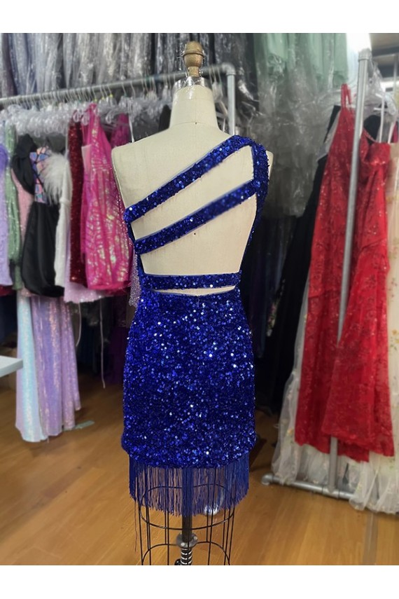 Velvet Sequins One Shoulder Sleeveless Short Homecoming Dress Kent