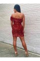 Velvet Sequin One Shoulder Sleeveless Short Prom Dress Kent