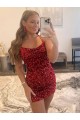 Velvet Sequin Spaghetti Straps Sleeveless Short Prom Dress / Evening Gown Kent