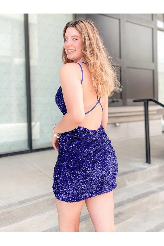 Velvet Sequin V-Neck Sleeveless Short Cocktail Dress / Prom Dress Kent