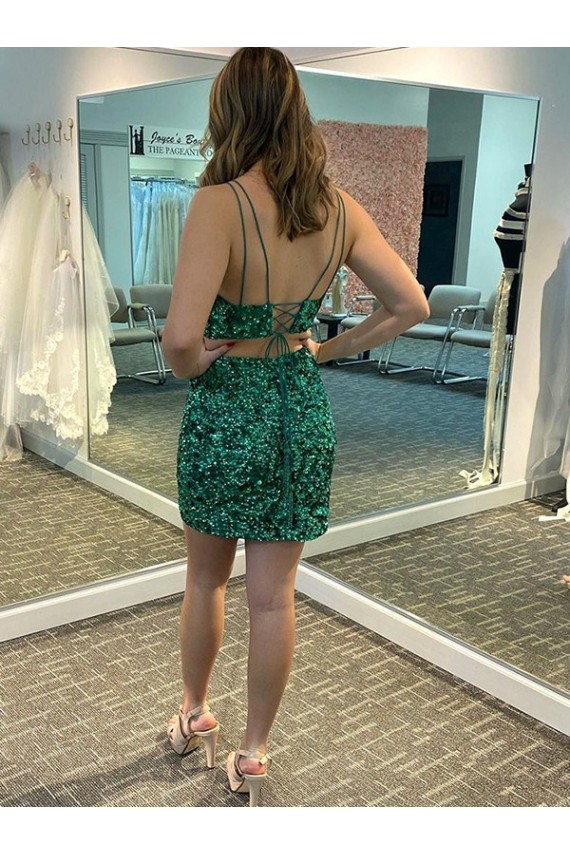 Velvet Sequin V-Neck Sleeveless Short Formal Dress Kent