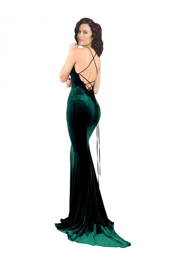 Stretch Velvet High Neck Sleeveless Open Back Sweep Train Formal Evening Gown / Prom Dress / Bridesmaid Dress Kent