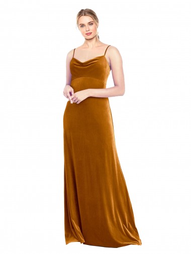 Stretch Velvet Spaghetti Straps Sleeveless Long Prom Dress / Bridesmaid Dress Kent