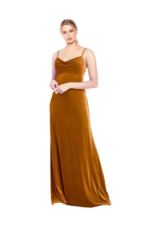 Stretch Velvet Spaghetti Straps Sleeveless Long Prom Dress / Bridesmaid Dress Kent