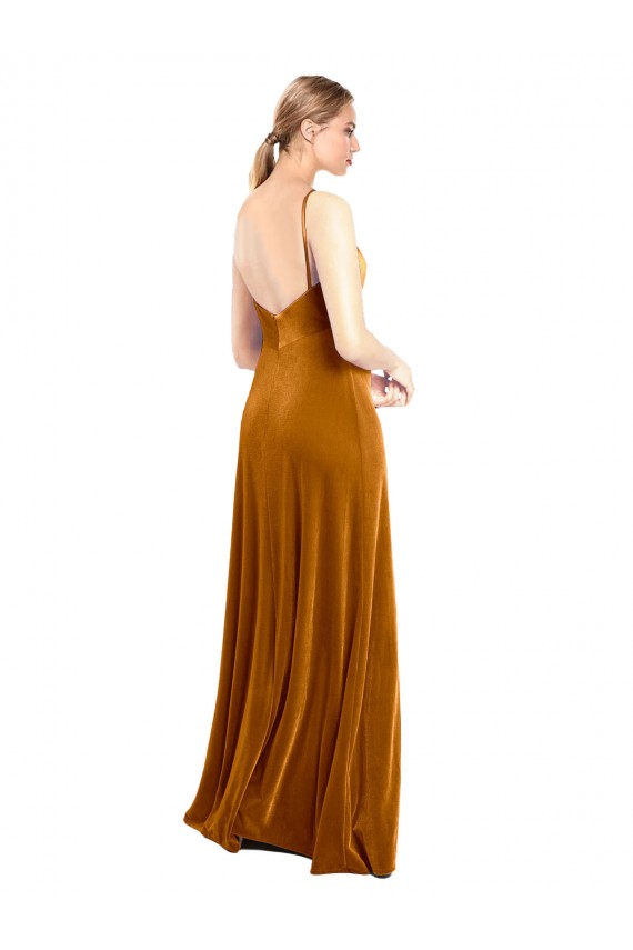 Stretch Velvet Spaghetti Straps Sleeveless Long Prom Dress / Bridesmaid Dress Kent