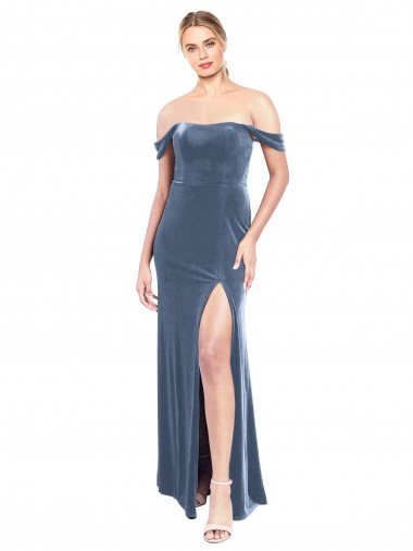 Stretch Velvet Off the Shoulder Sleeveless Long Prom Dress / Bridesmaid Dress Kent